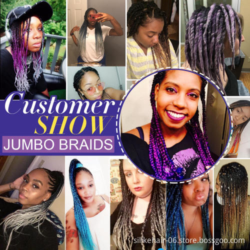 Wholesale 24 Inch Long Ombre Blue Purple PROTECTIVE STYLE LIGHTWEIGHT Jumbo Braids Hair Easy Braiding Synthetic Hair Extensions